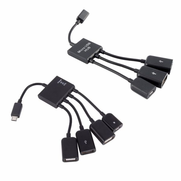 Envío gratuito OTG 3/4 puerto Micro USB Power Hub de carga Cable Spliter Conector Adaptador para teléfono inteligente Computadora Tablet PC Cable de datos