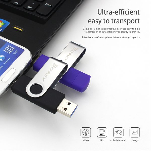 OTG USB 3.0 Flash Drive 32GB 16GB 8GB PEN DRIVE PENDRIVE MEMORIA CEL USB Stick 128GB 64GB Impermeable U disco para móvil