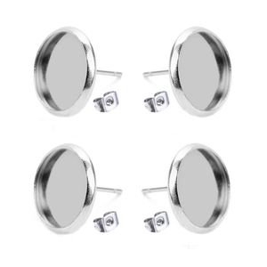 Autres 100 pièces 12mm verre cabochon camée argent plaqué lunette dos bricolage boucle d'oreille vierge poteaux réglage base résultats goutte Dha2Q