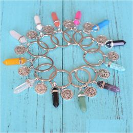 Otras 12 constelaciones de letreros zodiacos Péndums de cristal Anillos de llave Keychain Natural Hexagonal Prism Fashion Chain Jewelry Keyring F Dh7m6