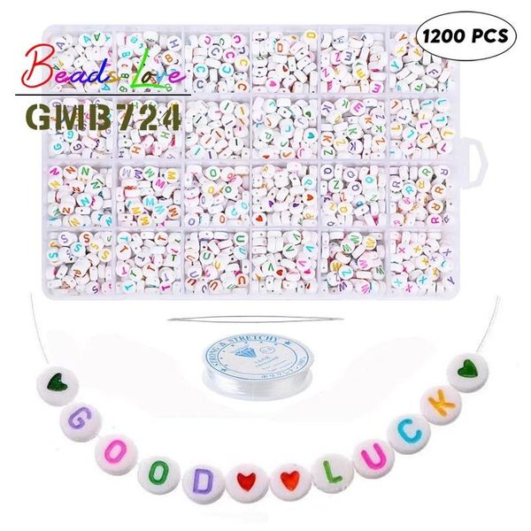 Other 1200 pièces 4*7mm lettre acrylique perles ensemble boîte ronde Alphabet perles bijoux faisant des kits pour bricolage bracelet artisanat enfants cadeaux