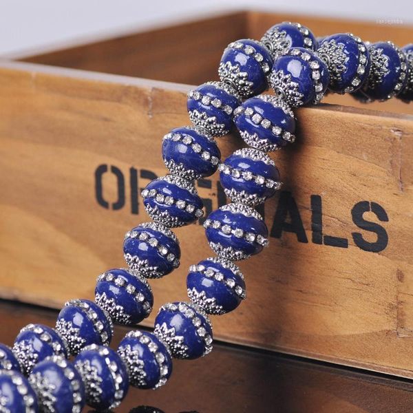 Autres perles artisanales en argile métallique tibétaine, bleu profond, faites à la main, bouddhiste népalais, en vrac, pour collier, fabrication de bijoux, résultats de bricolage, 15mm