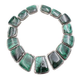 Andere 17x23-28x35 mm groene malachiet zilveren kleur sediment jasper echte edelstenen steen losse kralen 12 '' voor ketting sieraden diyother