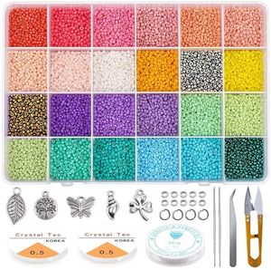 Other 19200 pièces boîte de perles de rocaille en verre kits de perles de riz pur avec cordon bracelet à bricoler soi-même boucle d'oreille kits de fabrication de bijoux accessoires d'artisanat de perles 231207