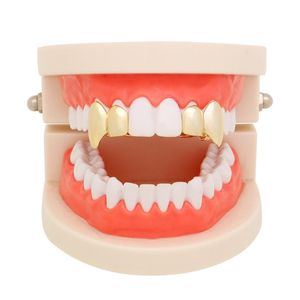 Andere 1pair Big Gold Fang Men Hip Hop Tands Grillzs Tandbodemtandengrillz Vampire Men's rapper sieraden ODER