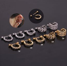 Otros 1pc Pendiente de acero inoxidable Barbell con CZ Hoop Lage Helix Daith Rook Lóbulo Oreja Piercing Jewelry2108182