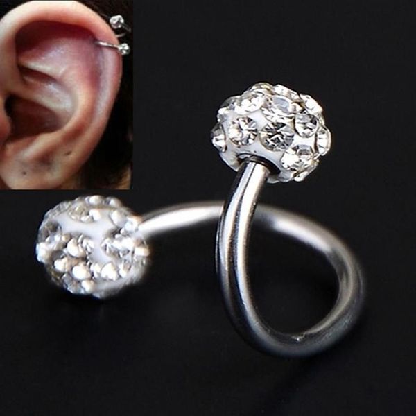 Otros 1 unids 5 unids Cristal Doble Bolas ed Helix Cartílago Pendiente Piercing Joyería Del Cuerpo Calibre 18G S Oreja Labret Anillo Steel216a