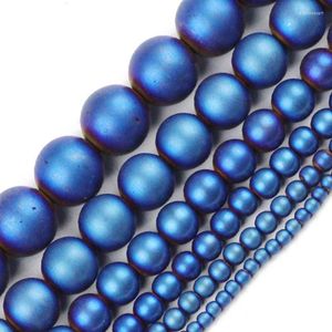 Autres perles rondes en pierre d'hématite bleue, 2 à 10mm, revêtement métallique mat givré, pour la fabrication de bijoux, guérison, bibelot DIY Edwi22