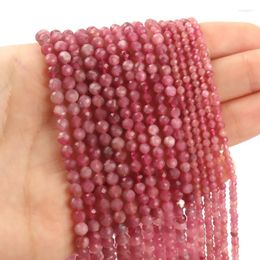 Andere 2/3/4 mm gefacetteerde natuursteen ronde roze toermalijn taille spacer kralen voor sieraden maken doe -het -zelfarmband ketting oorbellen 15 inch rita2