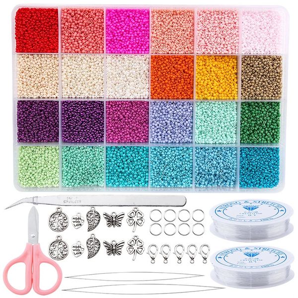 Other 20000 pièces Kit de fabrication de bijoux ensemble de perles de rocaille ensemble de perles de verre de 2mm ensemble de bracelets collier anneau faisant Kit de perles de rocaille pour bricolage artisanat d'art 231207