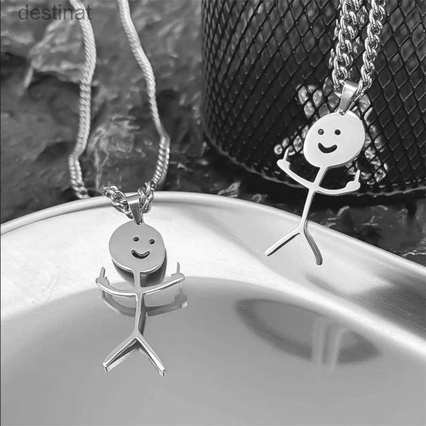 Other 2023 Hommes drôle majeur Stickman collier mignon style punk titane acier pendentif couple nouveau bibelot cadeau accessoiresL242313C24326