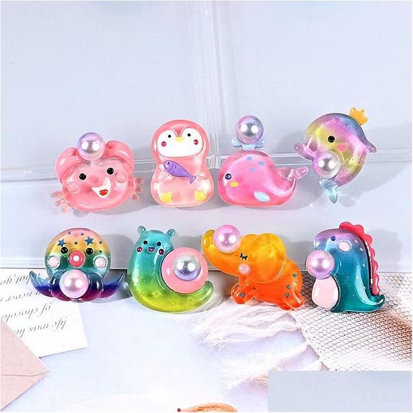 Otros 20 piezas de dibujos animados Kawaii decoración componentes de resina encantador delfín pulpo pingüino cangrejo ballena cuerda de pelo caja de papelería hecha a mano Diy Dro Dhes2