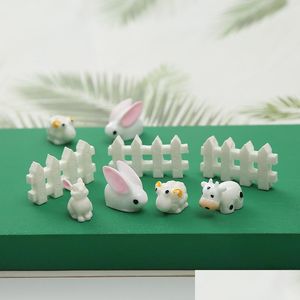Andere 20 stcs componenten stijl schattig konijn paasdecoratie miniatuur hek zuivel koe haas dier beeldje hars craft mini bunny gard dhdkl