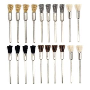 Autres 20 pièces ensemble de brosses en fil de cuivre en acier brosses à poils de tige de 2.35mm pour bijoux polissage perceuse outils rotatifs élimination de la rouille en métal