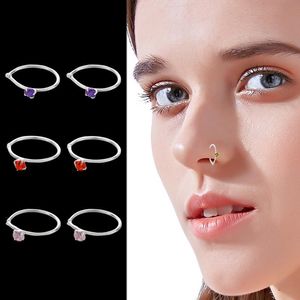 Autre 2mm Cubique Zircone Piercing Anneau De Nez Argent Sterling 925 Cerceaux Ronds Anneaux D'oreille Septum Corps Bijoux 1 Paire