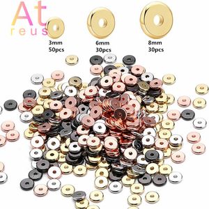 Autres 30/50pcs 3 6 8mm entretoise perles de cuivre couleur or/argent plat rond en vrac pour la fabrication de bijoux Bracelet collier bricolage