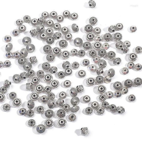 Otros 30-50 unids 6 mm 7 mm Rondelle Spacer Beads Antique Silver Color Metal tibetano Gran agujero suelto para la fabricación de joyas Hallazgos de bricolaje Rita22