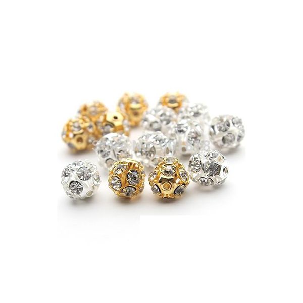 30 Pcs/Lot 6Mm/8Mm/10Mm Or/Sier Rond Pavé Disco Boule Perles Rhin Pierre Cristal Entretoise Pour Diy Bijoux Drop Delivery Dhgarden Dh2Nc