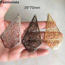 Autres 50 pièces grandes gouttes en filigrane en métal pour boucles d'oreilles faisant 39*70mm goutte d'eau pendentif à breloques or/Bronze fleur creuse