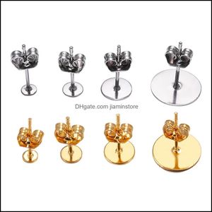 Andere 6 mm sieradencomponenten Gold Sier Blank Post Earring Studs Basispennen met plug -oor terug druppel levering Bevindingen OTEU1