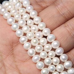 Autres perles naturelles blanches presque rondes de 6mm, eau douce de haute qualité pour la fabrication de bijoux, collier de mariage à faire soi-même, brin de 14 pouces