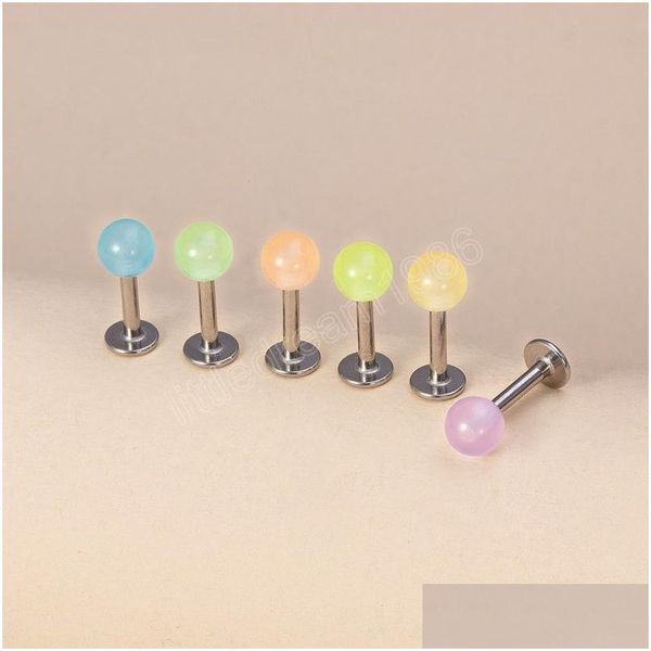 Autres 6pcs Glow In Dark Lip Ring Ear Piercing Lumineux Stud Boucles d'oreilles Cartilage Helix Tragus Corps Bijoux En Acier Chirurgical Labret Bar Dro Dhrin