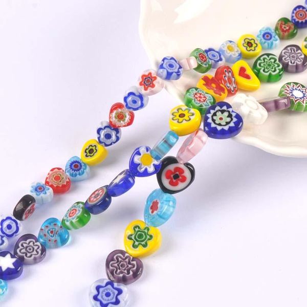 Autres motifs de fleurs en forme de cœur mélangés de 8 à 12mm, perles en verre Millefiori, artisanat au chalumeau pour la fabrication de bijoux Ykl0848176y