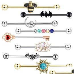 Overige 8 Barbell Piercing Ring Neus Oren Voorhoofd Body Lift Tepel Tong Lippen Navel Sieraden 14G Buitendraad Lange staaf Drop Deli Dhwte