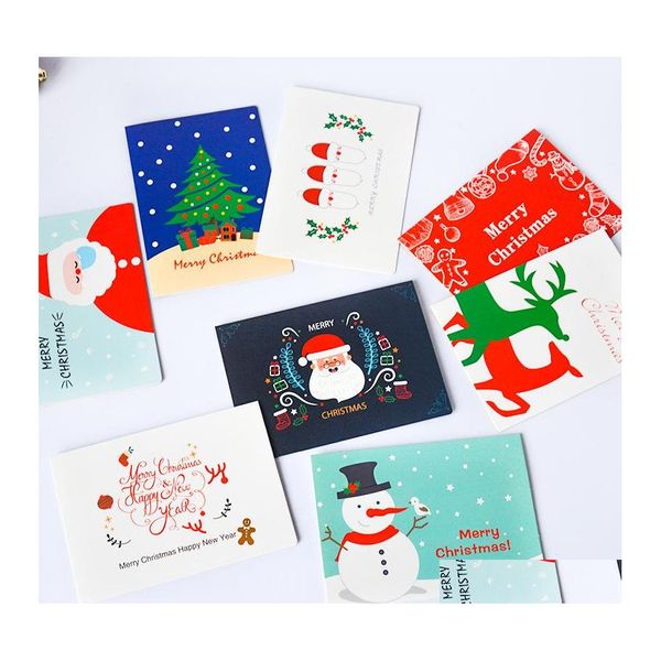 Autre 8 Pcs/Lot Carte de Noël Bonhomme de Neige Père Noël Voeux Avec Enveloppe Mini Merci Année Cartes-Cadeaux Drop Delivery Bijoux Packa Otmwh