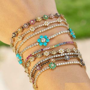 Autres accessoires 2021 Arrivés Blue Clorf Flower Tennis Link Chain Chain Bracelet For Women Girls Iced Out Bling Pavided Daisy Bracelets DHCDR