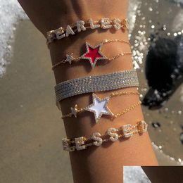 Otros accesorios color de esmalte brazalete de la cadena de enlaces de estrella para niñas Gold chapada en oro Cz CZ Pavimed Fashion Clásico Diseño Br Dhkns