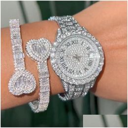 Autres accessoires délicats baguette cz coeur en forme de bracelet bracelet bracelet de bracelet glacé bling 5a cubic zirconi les femmes de luxe de luxe dhrd9