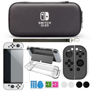 Otros accesorios Película templada Glass Joycon Silicona Capa de empuñadura de pulgar PC Crystal Cubierta dura Bolsa para Nintendo Switch OLED 230816