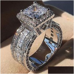 Autres accessoires Vintage Court Mens Ring Sier Princess Cut Cz Stone Engagement Bands de mariage Sonnets pour femmes Bijoux Gift Drop Deliv Dhmoi
