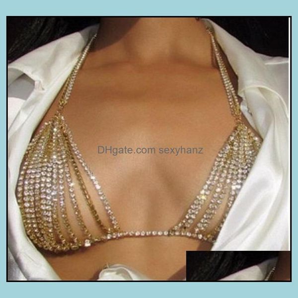 Autres aessories Mode Aessorieswomen Bijoux Golden Sier Sexy Hollow Diamond Chaîne Bikini Poitrine Corps Drop Livraison 2021 Gtnza