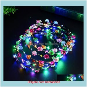 Autres Aessoriesclignotant Led Bandeaux Cordes Glow Fleur Couronne Bandeaux Light Party Rave Floral Cheveux Guirlande Guirlande Lumineuse Mode Aesso