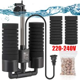 Otros peces de acuario AC220V 3 en 1 filtro de energía eléctrica esponja bioquímica silencio tanque sumergible Bio Media bolas accesorios 230704