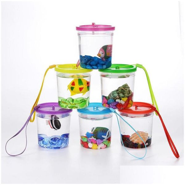 Autres poissons d'aquarium Betta Tasses Méduses Poissons Mini Petit Plastique Transparent Avec Couvercle Tasse Réservoir Livraison Directe Maison Jardin Fournitures Pour Animaux Dhays