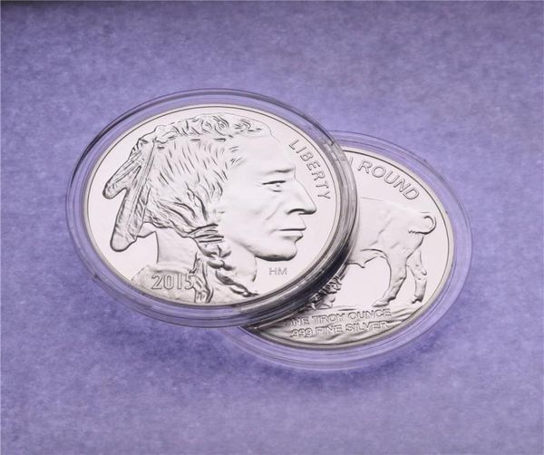 Autres arts et artisanat 1 oz 999 Fine Buffle argenté américaine Rare Coins 2015 Placage en laiton Silver Coin2795827