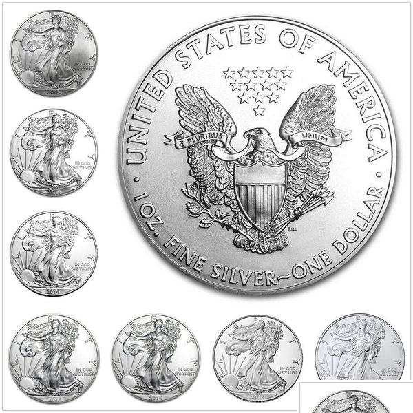 Autres arts et artisanat 1 Troy OUNCE 2000 - 2023 American Eagle Sier Coin Statue of Liberty Commémorative Copie No Magnetic Drop Dever Dhmch