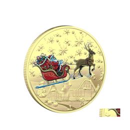 Andere kunsten en ambachten 10 stijlen Kerstman Herdenkingsmunten Gouden Munten Decoraties Reliëf Kleurendruk Sneeuwman Kerstcadeau Medaille Grooth. Dhhxk