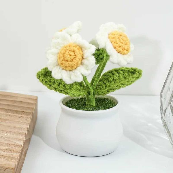 Autres arts et métiers 1 pièce petite marguerite blanche fleurs en laine simulation pot de fleur petite décoration YQ240111