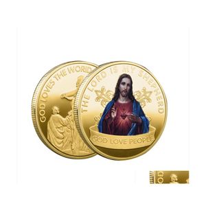 Andere kunst en ambachten 2023 Religieuze Jezus herdenkingsmunten geschilderd badge Goldplated Collectible Collection Souvenirs voor Home de Dhsuc