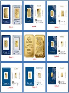 Autres arts et artisanat 24k plaqué Gold 25G5G10G1oz Suisse Gold Bar Bullion Paquet scellé avec numéro de série indépendant C1265730