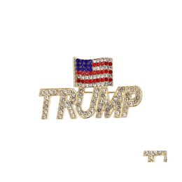 Otras artes y artesanías Bling Diamond Trump Broche Campaña republicana patriótica estadounidense Pin Insignia conmemorativa 2 estilos Drop Delive Dhy1Z