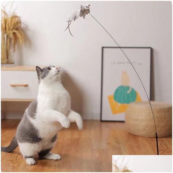 Autres arts et artisanat chat jouant à une plume d'oiseau en baguette avec une cloche détachable Powerf Suction Cup Interactive Toys for Cats Kitten Hunting E DHHP2