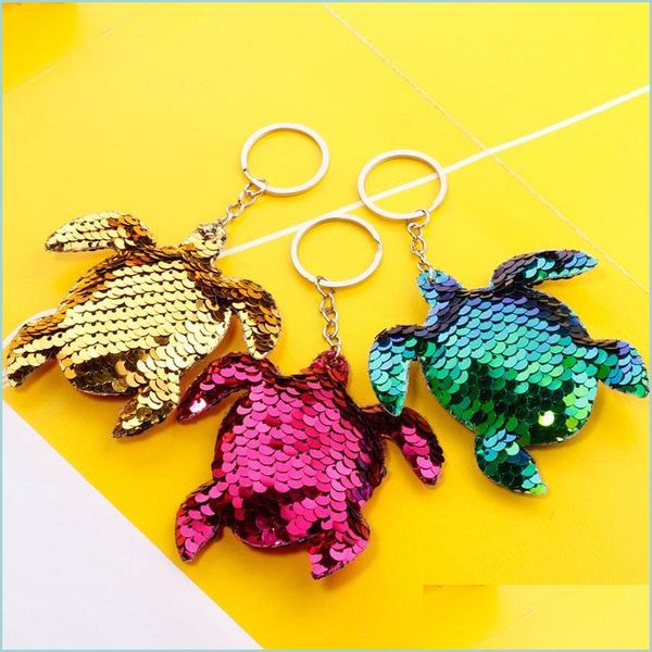 Otras Artes y Oficios Creatividad Bling Lentejuelas Llavero Colgante Colorf Tortuga Brillante Coche Llavero Anillo Señoras Bolso Colgantes Joyería Dhkr9