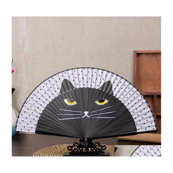 Autres Arts Et Métiers Éventail À Main Pliant Avec Gland Créatif Bambou Soie Dessin Animé Chat Peinture Japonais Tenu Fans Invités De Fête De Mariage Dhxs4