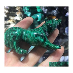 Autres Arts Et Métiers Naturel Malachite Cristal De Quartz Pierre Précieuse Loup Reiki Guérison Animal Sculpté À La Main Pour La Décoration De La Maison327R Drop D Dhdwa