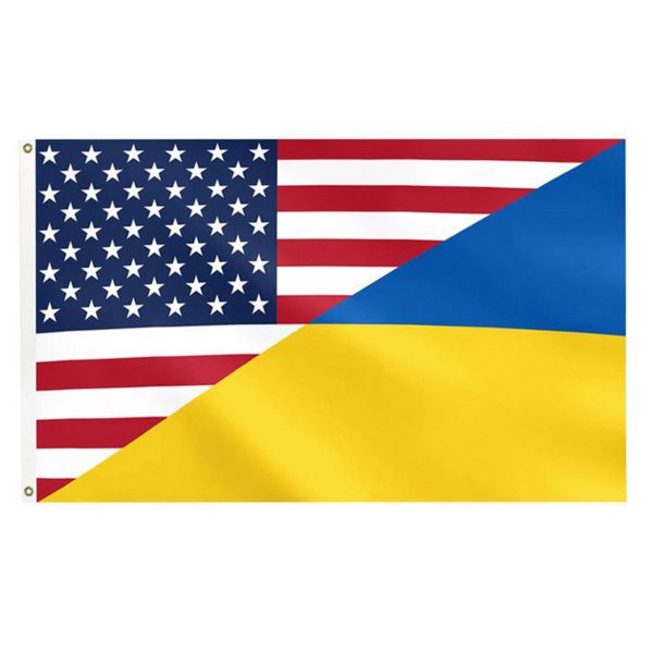 Autres Arts Et Métiers Populaire Personnalisable Ukrainien USA Drapeau National Bannière Soutien Drapeaux De Protestation Priez Pour L'Ukraine US Stand Avec L'Ukraine Paix Pas De Guerre ZL0707